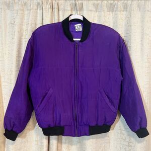 VTG 90s Clio 100% Silk Jacket Purple Oversized Quilted Bomber Women's Size Small